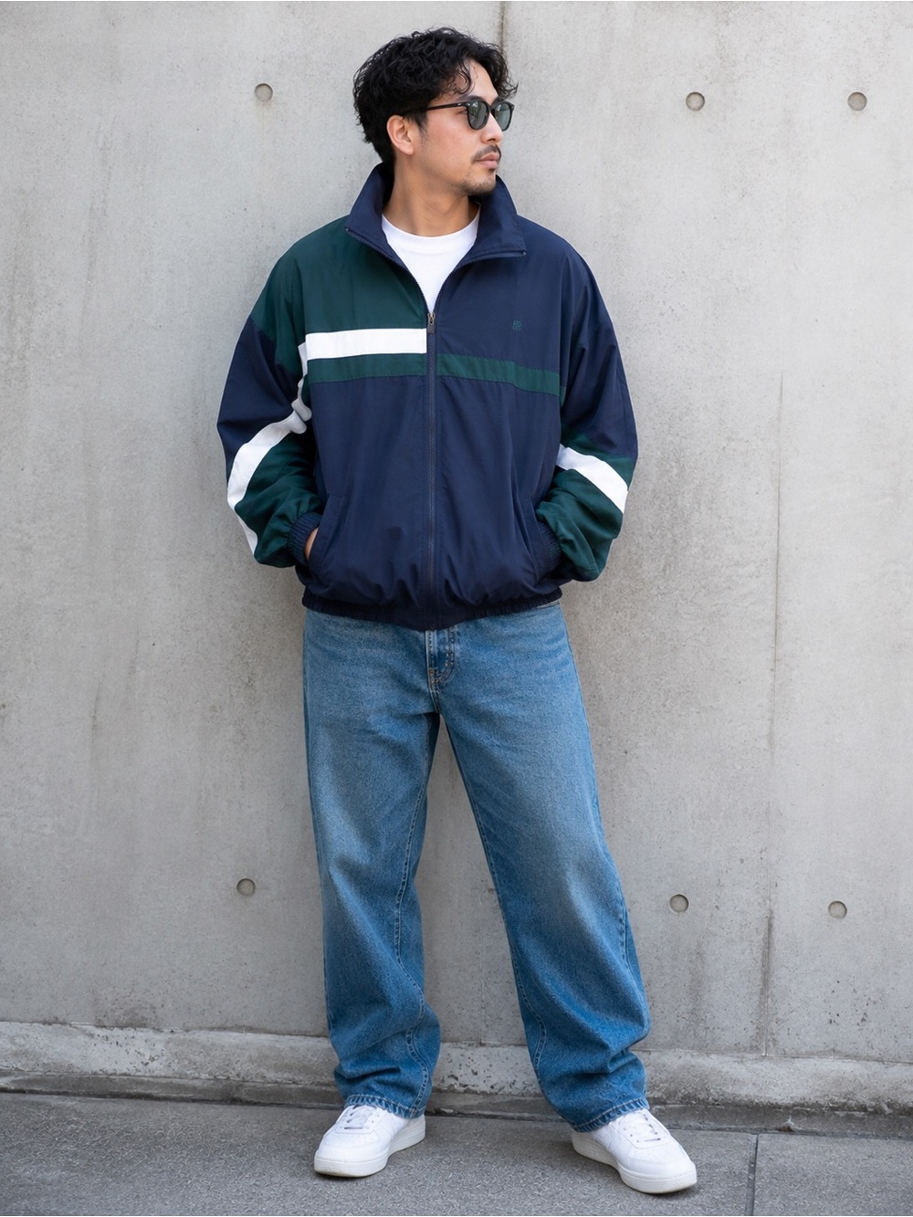 Vintage Givenchy Color Block Windbreaker Jacket Navy Green White Full Zip Sz XL